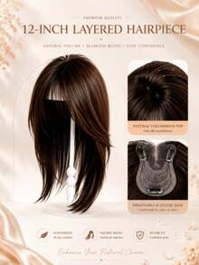 Real Human Hair 12 Inches Invisible Swiss Net Hair Piece Straight Topper Volume Enhancer Hidden Crown Extension For Thinning Hair Clip-In For Women - Light Brown - View 7
