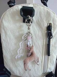Deer Shaped Keychain Pendant, Lace Pearl Bow Bag Charm, Backpack Hanging Chain With Red Gemstone, Y2K Girl Style Keychain Gift - Multi-color B - View 5