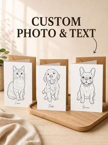 1pc Customized Pet Line Drawing Greeting Cards, Personalized Dog And Cat Sketch Portrait Folded Message Cards, With A Leather Paper Envelope. Pet Name Commemorative Cards Suitable For Pet Owners, Dog And Cat Lovers, Pet Memorial Gift Buyers. - Multicolor - View 2