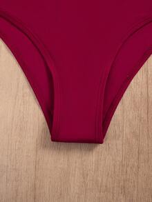 jeederkim New Summer Women Metal Decor Bikini Top, Matching Sheer Mini Skirt, Perfect For Beach Wear Vacation - Burgundy - View 10