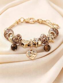 1 buah Gelang Manik-Manik dengan Manik-Manik Motif Leopard, Bintang, Hati, Batu Mata Harimau, Perhiasan Mewah yang Modis - Emas - View 2