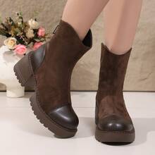 Women's Fashion Boots New European And American Niche Thick Heel Platform Lightweight Western Slouch Boots Boots Autumn/Winter New Vintage Motorcycle Boots Slimming Fashion Riding Boots Brown - Brown - View 5