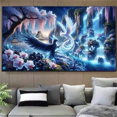 1 peça Kit de Pintura de Diamantes, Arte de Diamante Fénix Mítica Azul Sonhadora, Pintura Decorativa de Diamante Feita à Mão de Conto de Fadas Vintage, Decoração de Arte de Parede de Luxo para Sala de Estar e Quarto, Presente