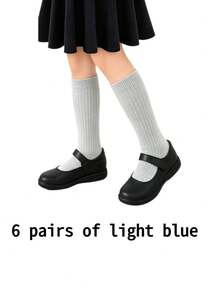 7/6/1 Pair Kids Unisex Knee-High Socks, Soft Uniform Dress Socks, Black & White, Suitable For Autumn/Winter Daily Wear, Back To School Season - Multicolor - View 26