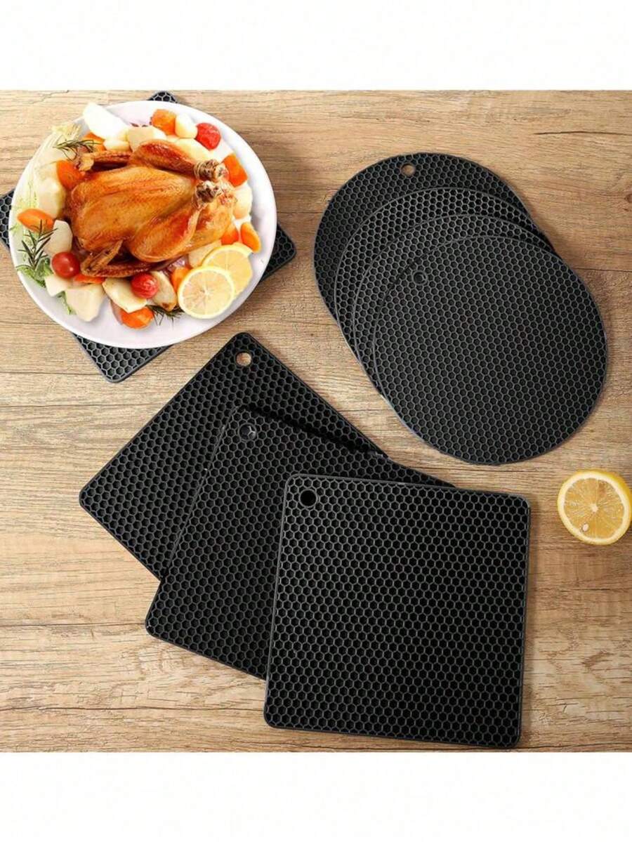 4/2 Square And Round Silicone Insulating Pads, Silicone Heat-Resistant And Non-Slip Pads, Honeycomb-Shaped Silicone Kitchen And Dining Table Pads, Multifunctional Insulating Pads, Cup Pads, Spoon Racks, Suitable For Cooking And Dining - View 1