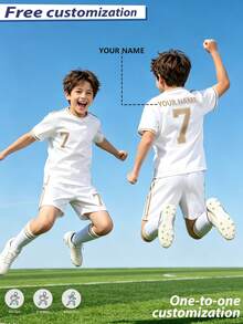 2pcs/Set All-Over Print Hollow Football Set, Personalized Name/Club Customization, Popular Jersey, 2pcs/Set Boys/Girls Football Set, Name Customization, Idol Customization, Short Sleeve Shorts Set, Suitable For/Girls Sports, Cycling, Outdoor Running, Football, Star Style Jersey Set, Moisture-Wicking - White - View 4