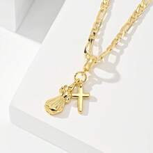 1PC European And American Classic Style Copper Suitable For Layering Small Size Vintage Gold Dancing Girl Cross Guardian Light Limited Edition Pendant Necklace, Suitable For Christmas/Thanksgiving/Halloween/Mother/Valentine's Day Couples/Friends/Fellow Believers Gifts, Catholic First Communion, Gifts, Daily Holiday Wear Prayer - Yellow Gold - View 11