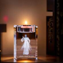 1pc 3D Laser Engraved Jesus Crystal Tealight Candle Holder, Sacred Heart Prayer Decor, Suitable For Christmas Easter Home Altar Prayer Room Ornament, Christian Religious Gift (Candle Not Included) - Multi-color - View 4
