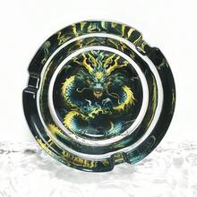 時尚創意龍紋玻璃菸灰缸 3.34 吋圓形卡通主題菸灰缸裝飾品 家居裝飾 適合送給朋友的禮物 - 彩色的 - 查看 4