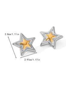 1 par de pendientes de estrella dorada para mujer, pendientes de estrella de cinco puntas para mujer, pendientes de estrella chapados en oro liso, pendientes de boda, pendientes de acero inoxidable, hipoalergénicos, sin níquel, pendientes de estilo vintage exagerado para mujer - Pendientes de estrella - Ver 6