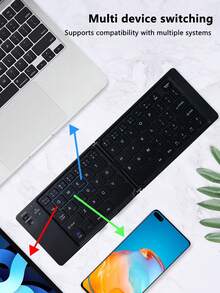 AKKHOO Keyboard Nirkabel Lipat Ganda Portabel, Desain Ultra Tipis, Ringan & Ringkas, Kompatibel dengan Sistem Android, Windows, dan iOS - Hitam - View 4