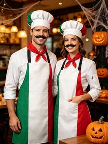 1 Pc Colorblock Chef Hat, Pocket Apron, Hat And Apron Set, Colorblock Chef Hat Suitable For Men And Women, All Season, Suitable For Theme Parties, Pizza Night, Kitchen Gifts And Halloween Parties, Chef Hats, Chef, Chef Hat, Halloween Costume - Multicolor - View 7