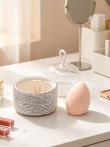 1pc Exquisite Rhinestone Dust-Proof Packaging Box Set Super Soft Makeup Sponge Egg, Highly Attractive Makeup Sponge Storage Box Portable Set For Travel And Outings, Delicate Makeup Tool Non-Absorbent Super Soft Sponge Cushion Powder Puff Dry And Wet Dual-Use Makeup Sponge (Exquisite Box + Makeup Sponge) - Silver - View 5