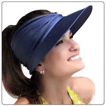Women UPF50+ Twist Ruched Wide Brim Sun Visor Hat Lightweight Breathable Empty Top Ponytail Cap Outdoor Beach Travel UV Protection Hat - Multicolor - View 4