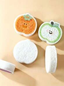 Cute Fruit Shaped Compressed Kitchen Sponge, Cartoon Apple Persimmon Eggplant Cleaning Sponge, Absorbent Soft Dish Brush, Suitable For Pots Bowls Sink - A - View 4