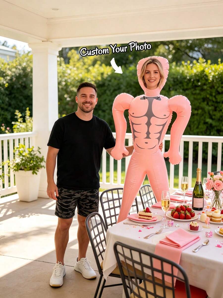 1pc Customized Inflatable Face Blow-Up Prop, Funny Bachelorette Party Prop, Personalized Bridal Shower Decoration, Bride Shower Gag Gift, Suitable For Halloween And Special Occasions - Multicolor - View 1