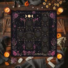 1 buah Alas Hitam dengan Pola Tarot Bulan Emas, Panduan Posisi Kartu Tarot, Bingkai Bunga Mawar Peony Ungu, Kain Altar untuk Membaca Kartu Ramalan Tarot, Dekorasi Ritual Meditasi, Hadiah - MultiWarna - View 4