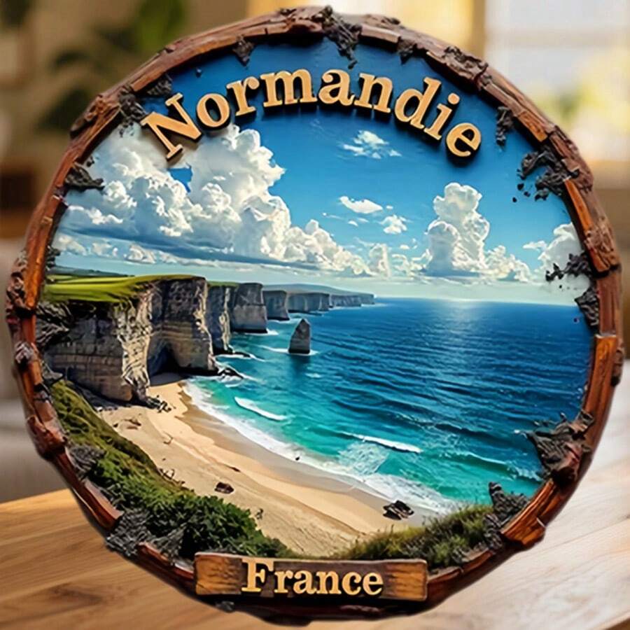 Bingkai Kayu Normandie Tebing Putih dan Pantai Zamrud yang Diterpa Angin Magnet Tempat Pasang Surut Membisikkan Kedamaian ke Padang Rumput yang Tenang Kenang-kenangan untuk Semua Permukaan Logam di Seluruh Rumah - A - View 1