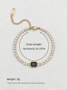 Dainty Tennis Bracelet With Black Rectangular Center Detail, Waterproof Stainless Steel Adjustable Wrist Jewelry, Ornament For Ladies - Multicolor - View 7