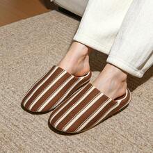 XIXITIAO Minimalist Wide Stripe Comfortable Lightweight Home Slippers Vintage Soft Sole Flat Slippers - Brown Wide Stripes - View 11