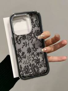 1pc Lace Pattern, Color Block 2-In-1 Black Shockproof Phone Case, TPU Material, Suitable As Holiday Gift, Compatible With Apple 11 12 13 14 15 16pro/Promax/14 15 16plus/17, Unisex - Multicolor - View 1