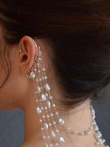 1pc Fashionable Elegant Women's Multi-Layer Pearl Chain Hair Chain Ear Hook Hair Accessory Chain For Party Banquet Hair Decoration Jewelry - Pearl Hair Chain - View 2