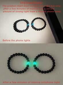 2pcs/Set Glow-In-The-Dark Black Bead Couple Friendship Family Bracelet Set, Casual Jewelry For Daily Wear And Holiday Gift - Multicolor - View 4