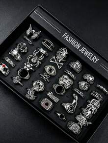 10/20pcs Gothic Women's Rings Set, Punk Hip Hop Multi-Piece Finger Rings, Party Vacation Daily Wear Finger Accessories, Fashion Jewelry Gift, Unisex Random Style - Silver - View 4