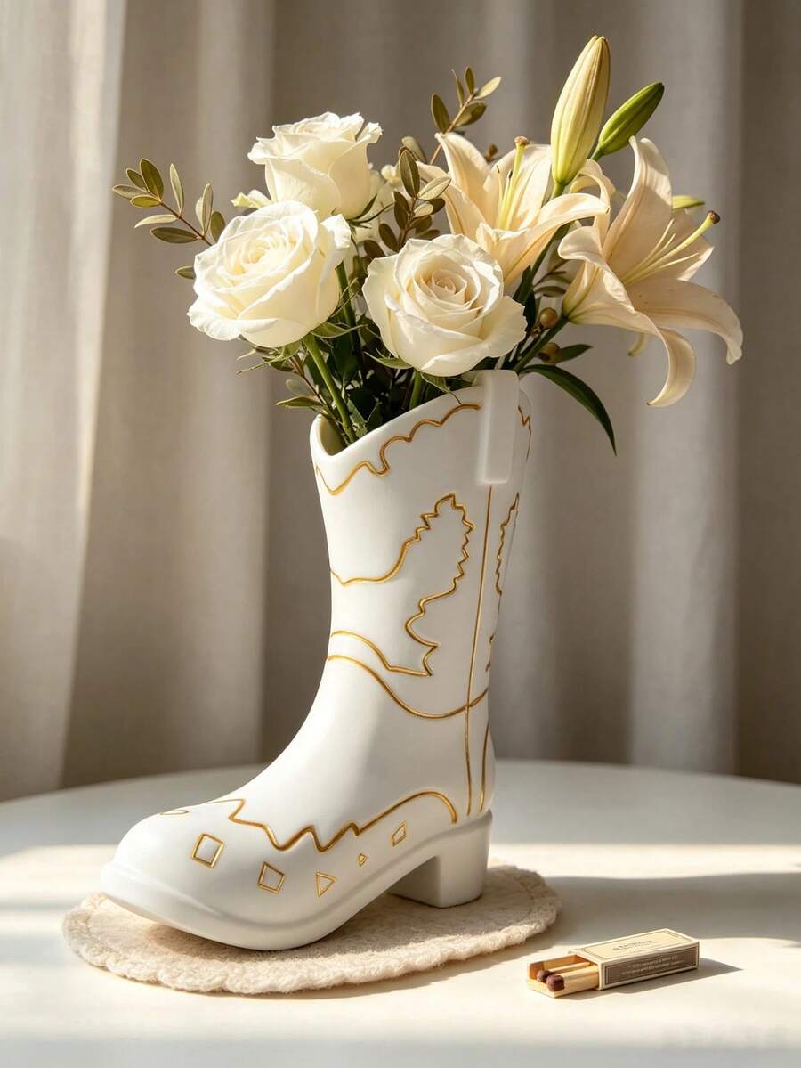 1pc Western Boot Shaped Vase, Desktop Centerpiece Decor, Minimalist Indoor Floral Display, Home Aesthetic Accessory - 1PC - View 1