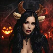 1pc Plush Red Devil Horn & Cow Ear Headband, Halloween Cosplay Costume Hair Accessory, Party Holiday Photo Prop - View 6
