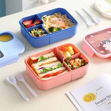 1450ml Cartoon Animal 3-Compartment Bento Box, Leak-Proof Food Container With Sauce Cup And Utensils, Microwave , Portable Lunch Box For Kids And Students For School And Outdoor Picnic, Multiple Cute Patterns Available - Multicolor - View 4
