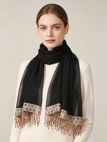 1pc Women's Sequin Tassel Chiffon Long Scarf Shawl For Party, Banquet, Outerwear - Multicolor - View 3