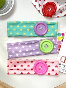 1pc Y2K Dopamine Colorful Heart Print Wide Headband With Oversized Button, Niche Handmade Stitched Design, Millennium Hot Girl Energetic Sweet Cool Girl Aesthetic Accessory - Multicolor - View 5