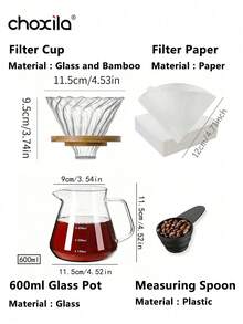 choxila 2/4pcs Coffee Maker Set, Portable Manual Coffee Maker Set, Drip Coffee Filter Set, Including Glass Pot, Ceramic Filter Cup, Filter Papers And Coffee Spoon, Home Barista Accessories - Coffee Pot Set - View 7