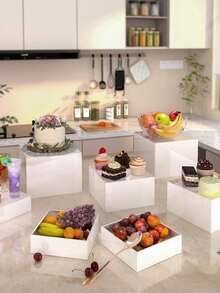 1/6pcs Acrylic Buffet Display Stand, Food Display Tray, Suitable For Buffet Table, Hollow Base Dessert Cube Box, White Cube Desktop Storage Rack, Suitable For Party, Wedding And Other Holiday Dessert And Cake Display - Multicolor - View 9