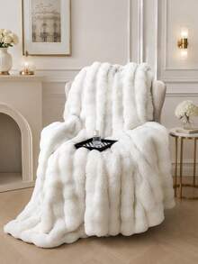 1pc White Faux Fur Blanket, Soft & Warm, Luxury Style, Multi-Purpose Throw, Easy Care, Lightweight & Versatile, Fluffy Long Pile Bed Blanket, Soft Dorm Blanket For Back To School - Beige - View 1