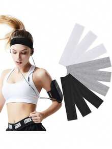 3pcs 9.31inch/23.5cm European & American Style Yoga High Elasticity Sports Headbands, Black White Gray 3 Colors Daily Versatile, Fitness Sweat-Absorbing Hairbands, Non-Slip Headbands, Suitable For Women - Multicolor - View 2