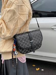 SHIMEINI New Fashion Printed Buckle Decor Shoulder Crossbody Bag, Retro Style Saddle Bag, Women's Daily Use, Work Commute, Vacation Travel, Holiday, - Black - View 3