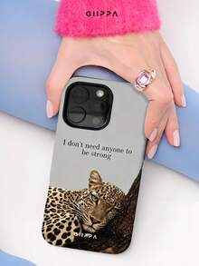 GIIPPA 1pc Grey Background With Leopard And English Slogan Design, Phone 17 Pro Max Phone Case, Compatible With Phone 16 Pro Max, 15 Pro Max, 14 Pro Max, Korean Style High-End Fashion Fun Phone Case, Compatible With 11/12/13/14/15/16 Pro Max Plus, Elegant Design Suitable For Men And Women, Perfect Gift For Girlfriend On Christmas, Valentine's Day, Easter, Wedding Season And Birthday! - Grey - View 5