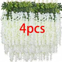 4pcs Artificial Wisteria Hanging Flowers And Vines, Great For Decorating Home, Wedding Arches, Walls, Gardens, Plants, Offices, Parties, Back-To-School, Or Halloween - White - View 9