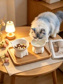 1pc Elevated Tilted Cat Bowl For Neck Protection - Anti-Spill Pet Feeding Bowl, Easy-To-Clean Cat Water Dish, Ergonomic Pet Food Bowl For Elegant Eating, Stable Non-Slip Pet Tableware, Essential Indoor Pet Supplies - 150ml - View 7
