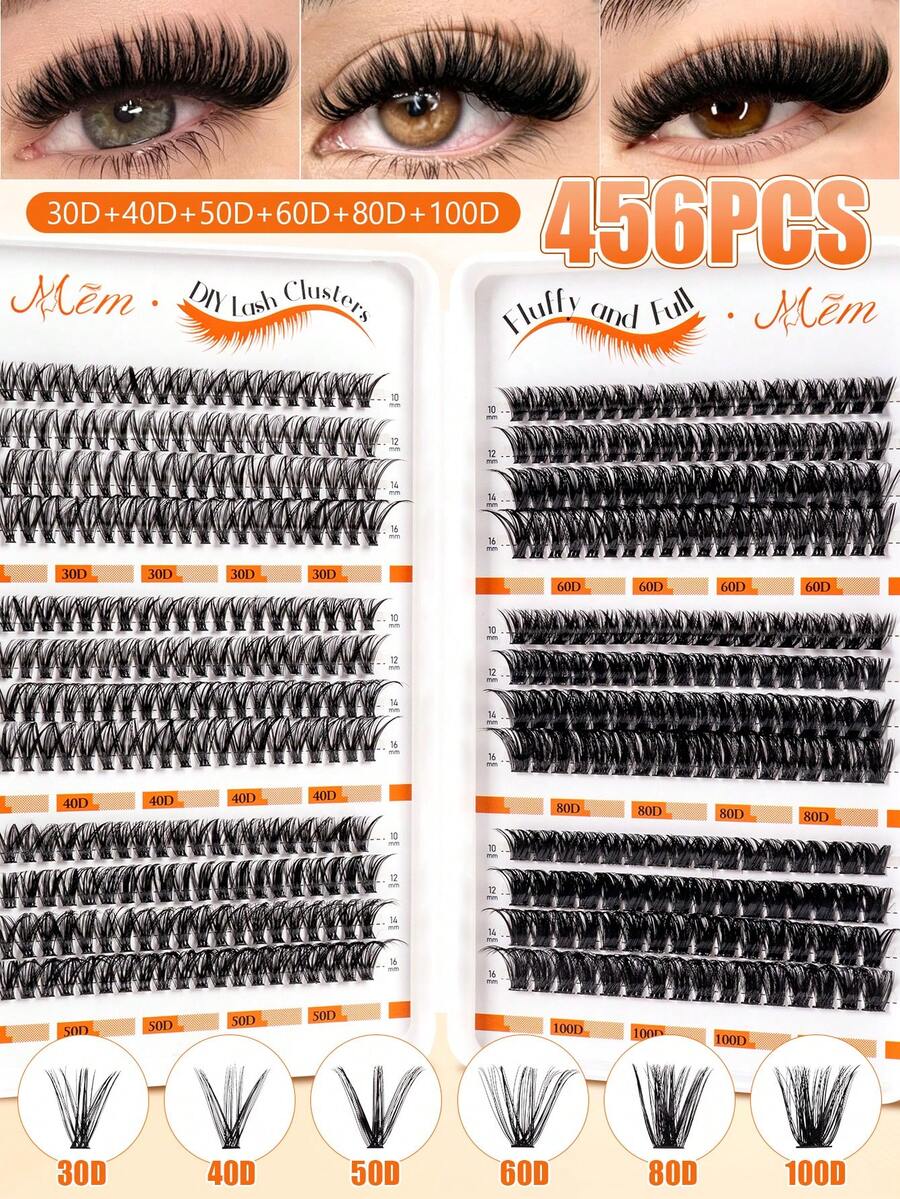 456 Clusters D Curl DIY Lash Book Mixed 30D-100D, Soft Fluffy Comfort Individual Lashes, Mix Match Eyelashes For Daily Light Cosplay Makeup,Lash Clusters,Manga Lashes,Cat Eye Lashes,Lash Clusters Kit,Lash Book,Wispy Lashes