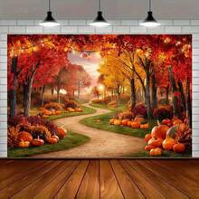 1pc 2D Flat Autumn Pumpkin Haystack Lantern Path Cozy Charming Backdrop, Birthday Halloween Thanksgiving Decoration, Suitable For Indoor Photo Background, Party Decor, Home Decoration, Harvest Theme - 1 - View 5