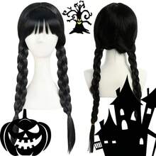 1pc Gothic Black Bangs Double Braids Wig, Dark Halloween Wig, Suitable For Halloween Festival Events, Theme Parties, Costume Parties, Cosplay, Decorative Wig - Multicolor - View 9