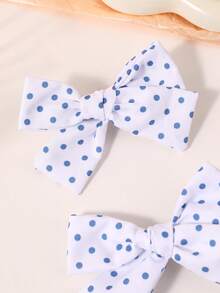 2pcs White Blue Polka Dot Hair Bows For Girls Simple Decor Alligator Clips Sweet Daily Hair Clips Kids Hair Accessories - Multicolor - View 5