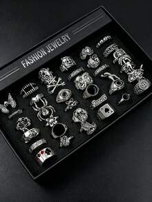 10/20pcs Gothic Women's Rings Set, Punk Hip Hop Multi-Piece Finger Rings, Party Vacation Daily Wear Finger Accessories, Fashion Jewelry Gift, Unisex Random Style - Silver - View 7