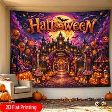 2D Flat Single Panel QD_VIVIOS Large Horizontal Wall Tapestry Decor - Wide Design, Suitable For Halloween Pumpkin Castle Moonlight Party Print - Multicolor - View 4