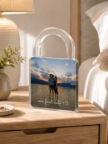Custom Photo Acrylic Photo Frame Personalized Image Gift, Transparent Lock Shaped Ornament (Can Print Name Text), Couple Wedding Memory Keepsake, Home Decor - Multicolor - View 4