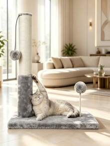 Wear-Resistant Sisal Scratching Post For Cat Nail Grinding, Paired With Two Plush Cat Teaser Balls. Stable And Anti-Slip, This All-In-One Multi-Functional Toy Meets All Your Cat's Play Needs. - Random Color - View 6