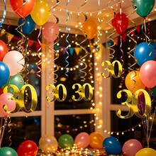 5pcs Gold PVC Spiral Hanging Decorations, Suitable For 18th, 30th, 40th, 50th, 60th Birthday Decorations, Suitable For 18th, 30th, 40th, 50th, 60th Anniversary, Party Background Decoration Supplies - Number Pendant - View 10